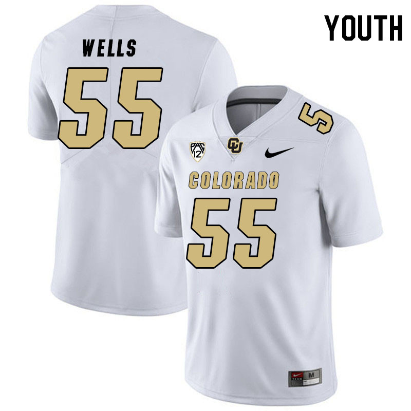 Youth #55 Van Wells Colorado Buffaloes College Football Jerseys Stitched Sale-White